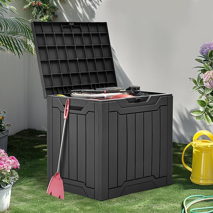 YITAHOME Outdoor Resin Storage Box 31 Gal, Water-resistant Patio Deck Box Outdoor Storage Box for Pillows, Garden Equipment, Securely Lockable, Black