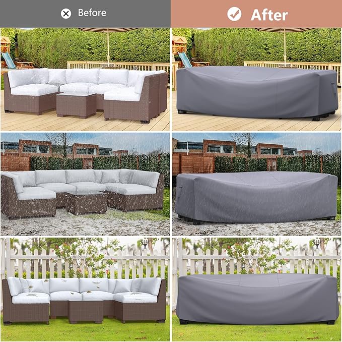 Mrrihand Heavy Duty Patio Furniture Covers, Outdoor Furniture Covers Waterproof Sectional Sofa Set, Patio Table and Chair Set Cover 90" L×62" W×28" H,Grey