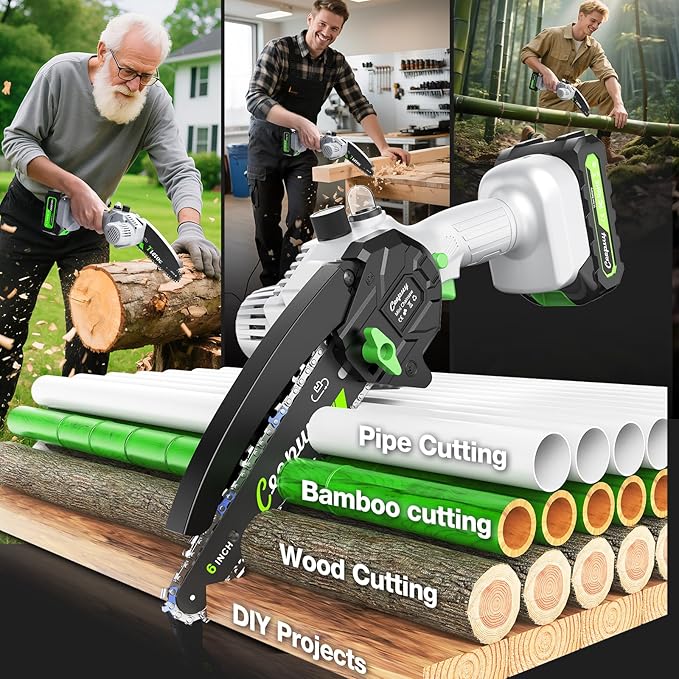Mini Chainsaw Cordless,6 Inch Portable Electric Chainsaw with Automatic Oiler/Security Lock/Battery Powered Small Handheld Saw for Trees Branches Trimming,Wood Cutting,2 Batteries 3 Chains 2025