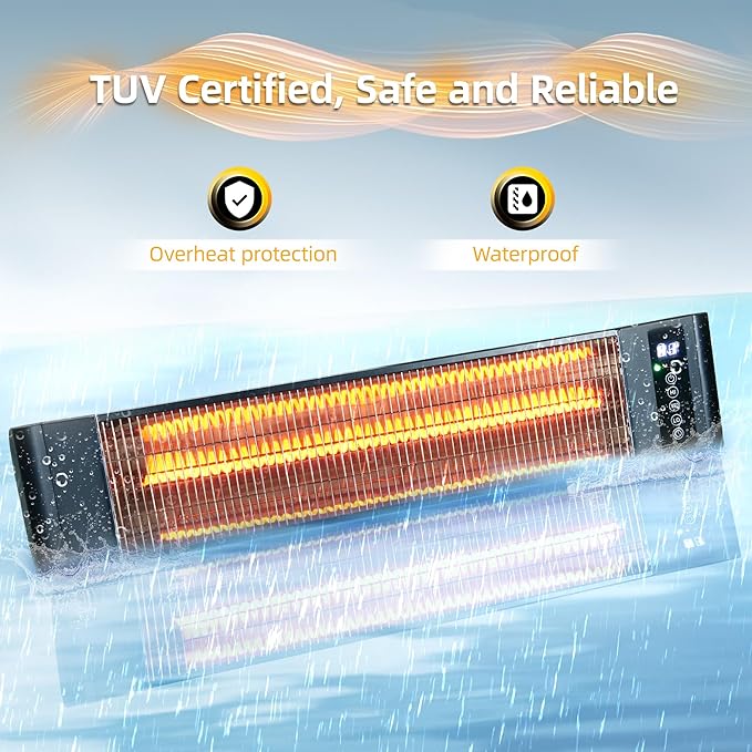 Outdoor Electric Heater For Patio/Indoor Use RealSmart 1500W Portable Heaters 3 Heat Modes Wall Mounted Ceiling Heater Tripod Waterproof IP65 TUV Certification for Restaurant Garage Greenhouse