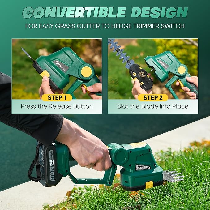 Rechargeable 2-in-1 Hedge and Grass Trimmer, 22V Lightweight Cordless Shrub Cutter with Adjustable Head, Battery and Charger Included – Ideal for Lawn and Garden Work