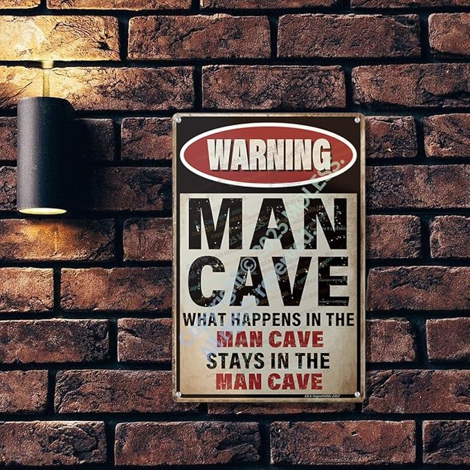 'What Happens Here, Stays Here!' Funny Man Cave Decor for Men | 12x8″ Durable Vintage Metal Man Cave Signs Wall Decorations for Basement/Garage/Mancave, 2357