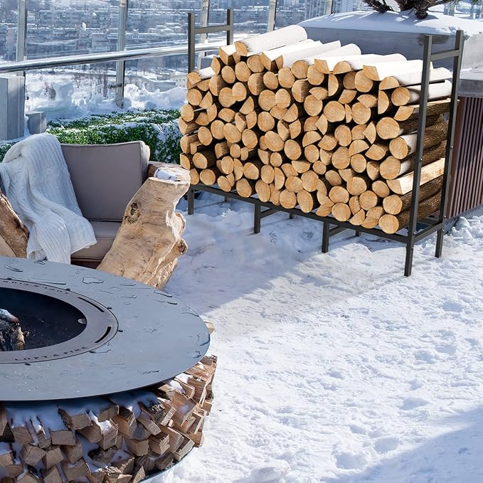 4ft Outdoor Indoor Firewood Rack Holder for Fireplace Wood Storage, Adjustable Stacker Stand, Heavy Duty Fire Logs Stand Stacker Holder for Fireplace Metal Lumber Storage Carrier Organizer