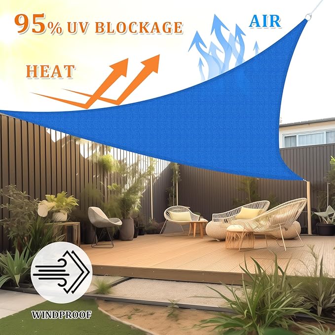 Shade&Beyond Sun Shade Sail Breathable UV Block Outdoor Covering Cloth for Backyard, Pool, 16'X16'X22.6', Blue (Customized Available)