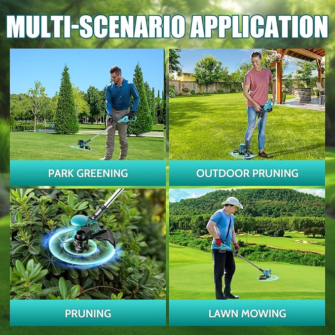 12-Inch 21V Cordless String Trimmer, Electric Weed Wacker, 2 in 1 Trimmer & Edger with Fast Charger, 2 X 3.0Ah Battery Powered Grass Mover, Portable Weed Eater for Lawn Yard Garden