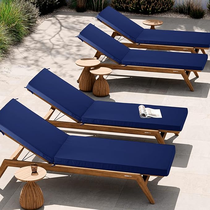 Chaise Lounge Cushion Outdoor, Waterproof and Stain-Resistant Lounge Deck Reclining Chair Cushions for Patio Furniture Lawn Pool Resort Hotel, 72x21x3 Inch, Set of 4, Navy