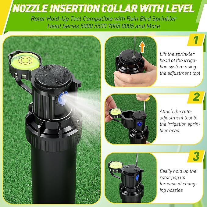 Sprinkler Head Tool Compatible with Rain Bird Hold-Up Tool, 2 Pcs Rotor Hold Up Kit with Bubble Level and Sprinkler Spray Head Rotor Adjustment Screwdriver for Lawn Irrigation System Repair