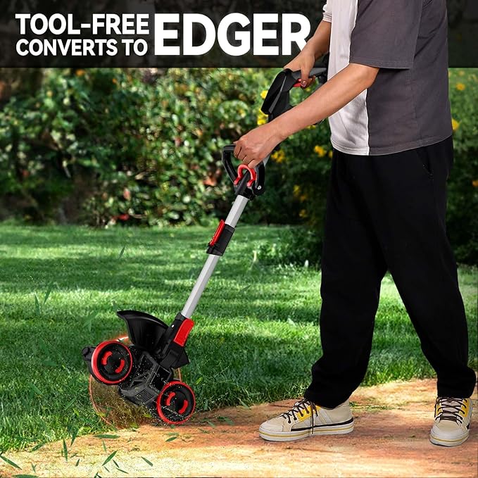 Blade Weed Wacker with Wheels, Electric Weed Wacker Cordless, 3-in-1 Brush Cutter & Edger & Mini-Mower with 4.0Ah Battery and Charger, 30+Mins & Brushless Motor, K&GO Force (One Battery)