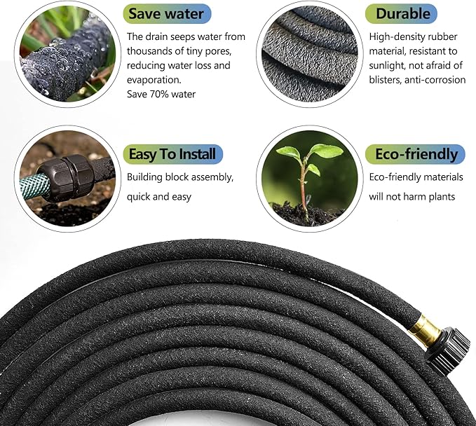 Soaker Hose 100 Ft for Garden Beds with Fittings Kit, 1/2’’ Soaker Hose for Foundation Watering, Heavy Duty Water Saving Drip Hoses for Lawn, Landscaping, Garden(100 FT)