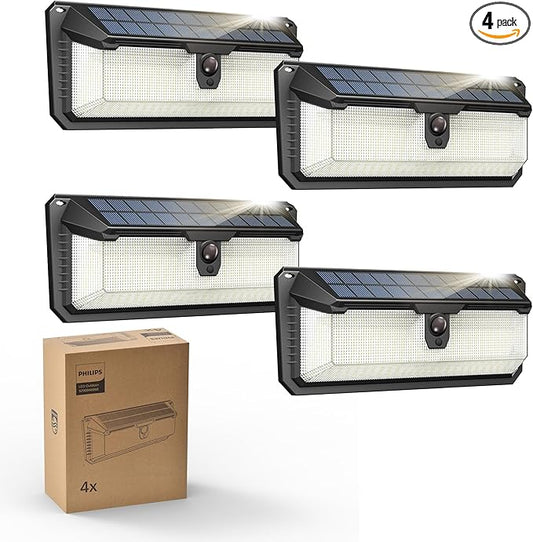 Philips Solar Lights Motion Sensor Outdoor, 258 LEDs Solar Powered Security Lights, 3 Lighting Modes, Waterproof Wall Light for Outside Yard Fence Garden Garage
