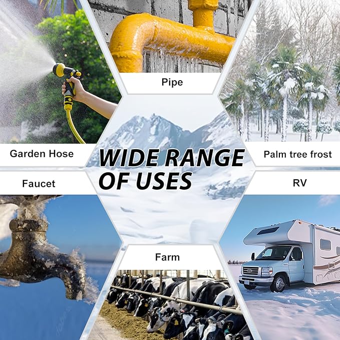 HEATIT 12ft Self-Regulating Pipe Heating Cable, Heat Tape for PVC Pipe Heater, Heat Trace Cable for Pipes, Thermostat control, Keeps Water Flowing at -40°F, ETL Listed, 120V 3W/FT