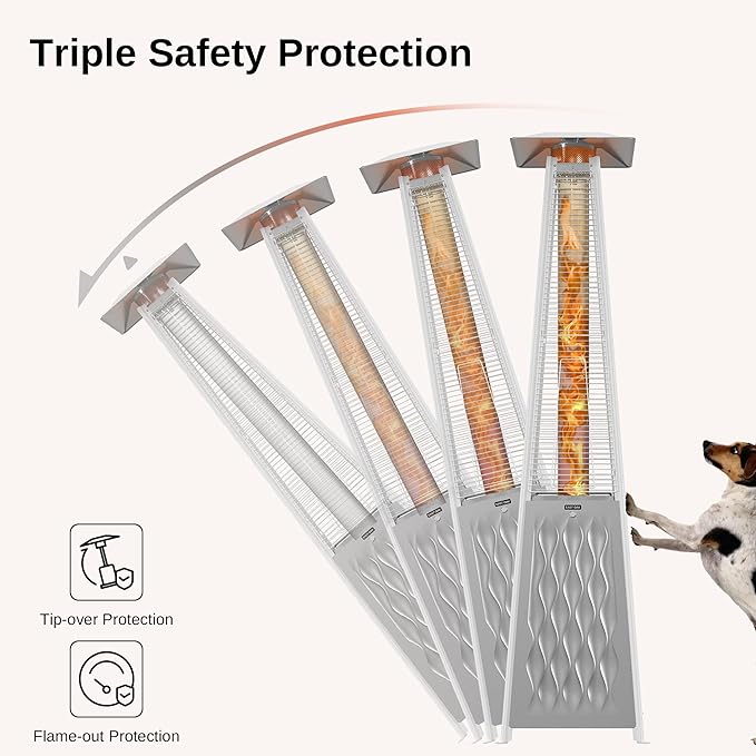 EAST OAK Pyramid Patio Heater, 48,000 BTU Outdoor Patio Heater All Stainless Steel, Quartz Glass Tube Propane Heater, Triple Protection System, With Wheels, Outdoor Heater for Commercial & Residential