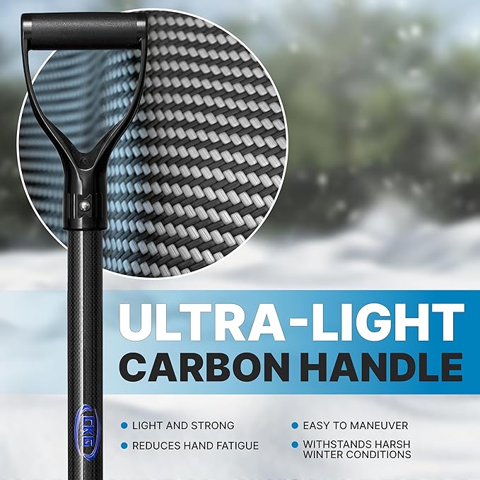 CKG Aluminum Metal Snow Shovel with Ultra Light Carbon Handle Snow Shovel for Driveway 14.5 -Inch Wide Aluminum Ergonomic Snow Shovel Winter Hand Tool for Snow Remover