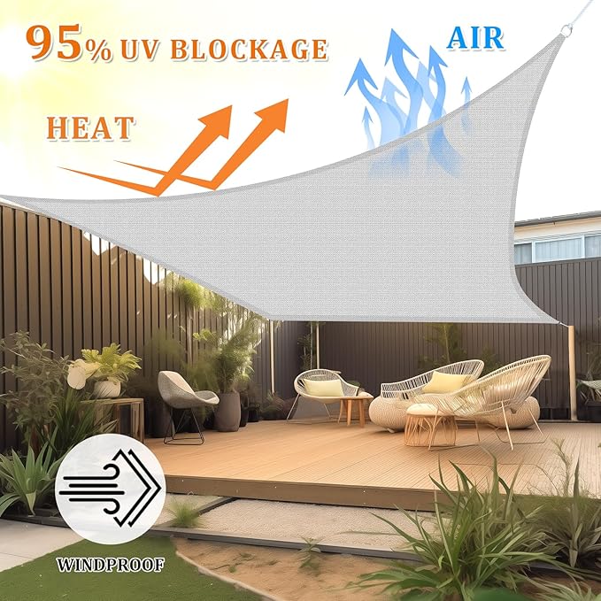 Shade&Beyond Sun Shade Sail Breathable UV Block Outdoor Covering Cloth for Backyard, Pool, 15'X24', Light Grey (Customized Available)