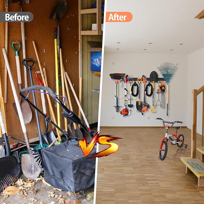 Garage Tool Organizer Wall Mounted, 64 Inches Adjustable Garden Tool Organizer Rack, 20 Pcs Heavy Duty Yard Tool Organizer Hold Up to 900lbs