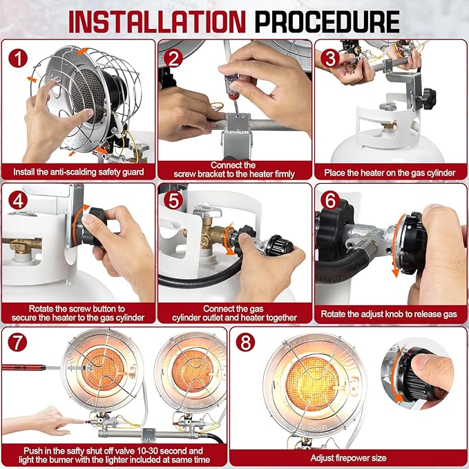 Propane Heater, 30-36,000 BTU 3 Settings 2-Burner Tank Top Heater with USB Lighter, Propane Heaters Outdoor With Shut-off Valve and Tip-over Switch for Patio, RV, Garage, Camping