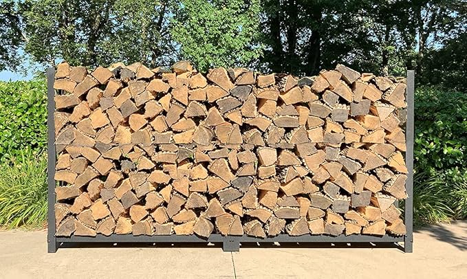 Woodhaven 8 Foot 1/2 Cord Firewood Log Rack With No Cover - Made In USA - Outdoor Use Lifetime Structural Warranty - Black Texture Powder Coat Finish - Made With Heavy Duty Steel (No Cover)