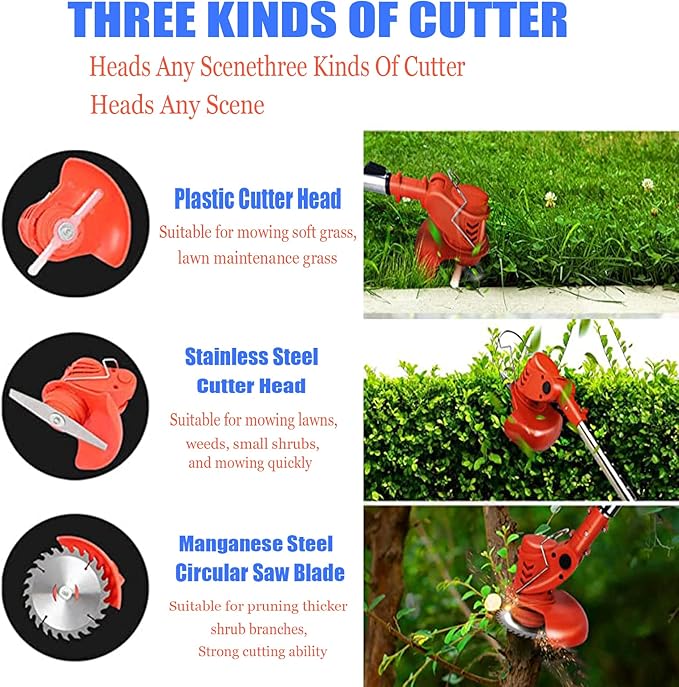 Weed Wacker Electric Cordless Grass Trimmer,with 3Types Blades,Included 2Pcs 24v 4Ah Batteries Electric Stringless Weed Trimmer Lightweight 2.6lb, for Yard and Garden