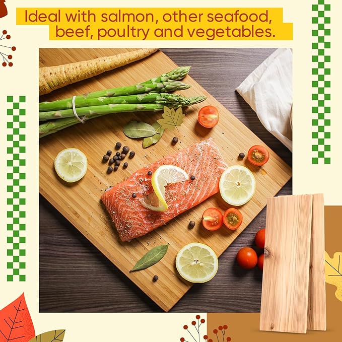 Landical 3 Pcs XL XXL Large Cedar Planks for Grilling Salmon Thicker Design Full Filet of Salmon Meat Fish and Veggies Adding Extra Smoke and Flavor Soaking Fast Easy to Use (15 x 5.5 Inches)