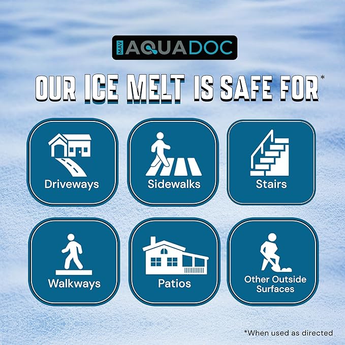AquaDoc Ice Melt Safe for Concrete - Snow Salt & Rock Salt for Snow, Calcium Chloride Ice Melt for Driveway & Sidewalk Effective at -25°F, 10 Pounds