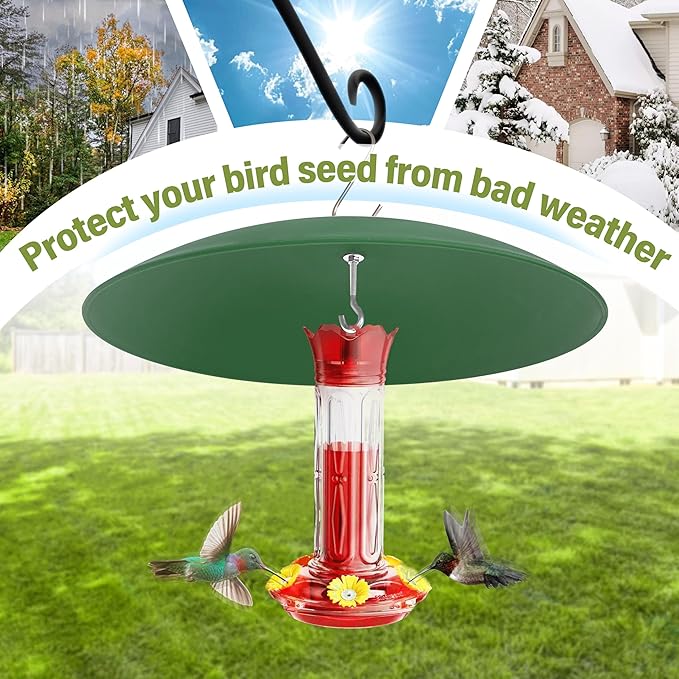 13" Bird Feeder Rain Cover,Bird Feeder Dome,Hummingbird Feeder Squirrel Guard, Squirrel Proof Bird Feeders Baffle, (Green), 1 Pack
