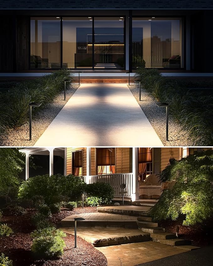 SUNVIE 5W Anti-Glare Low Voltage Pathway Lights Wired 12-24V LED Landscape Path Lights 3000K Cast-Aluminum Waterproof Outdoor Landscape Lighting with Connectors for Walkway Yard Garden, 12 Pack