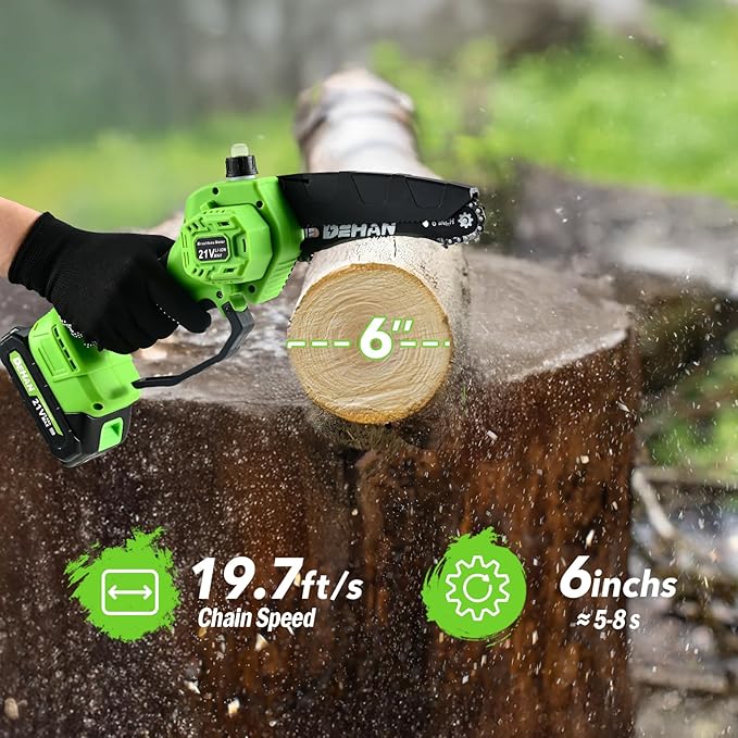 2 IN 1 Electric Pole Saw Brushless 21V Battery Chainsaw Cordless with Rotatable Pole 15FT Max Reach, Shoulder Strap, Powered Pole Saw for Tree Trimming and Wood Cutting Tool -- Green