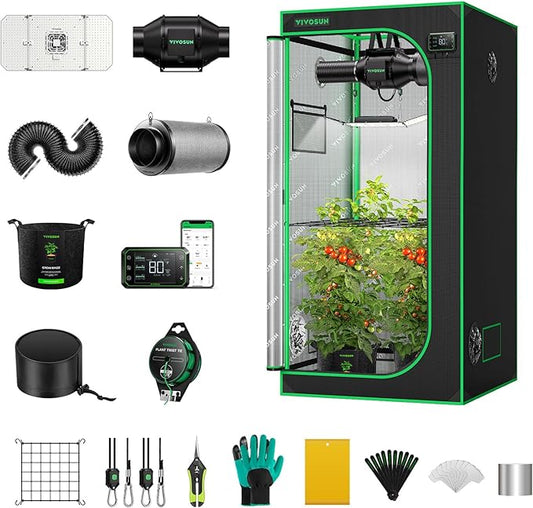 VIVOSUN GIY Smart Grow Tent System 3x3, WiFi-Integrated Grow Tent Kit, with Automate Ventilation and Circulation, Schedule Full Spectrum 200W LED Grow Light, and GrowHub E42A Controller