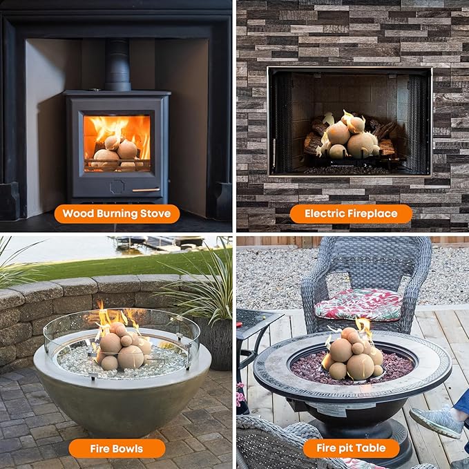 Stanbroil 12 Pack Ceramic Fire Balls, Mixed 4 Sizes Fireplace Balls, Modern Accessory for Fire Pit, Fire Bowl, and Fireplace, Beige