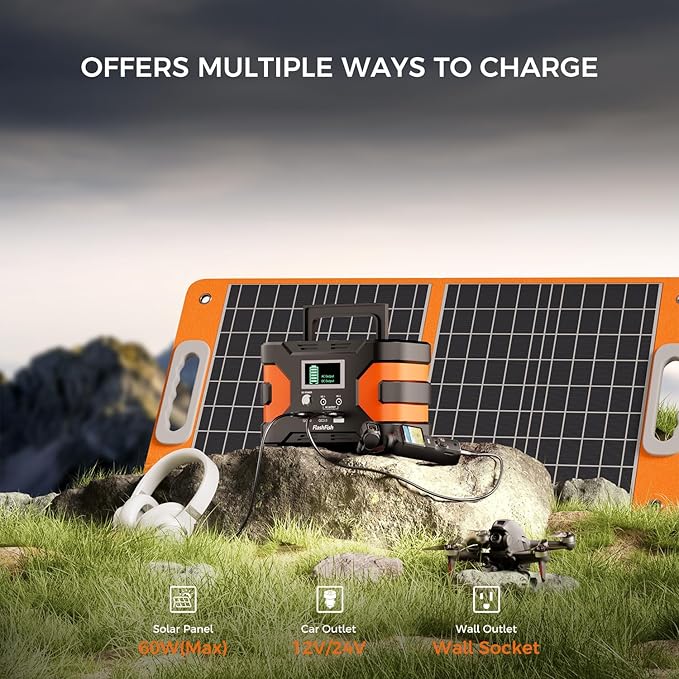 Flashfish 150W Portable Power Station 166Wh, 300W Peak Solar Generator with 2 Ac Outlets, 2 DcPorts & 3 USB Ports, Backup Battery Pack for Camping, Outdoor Emergency, Home Power Supply
