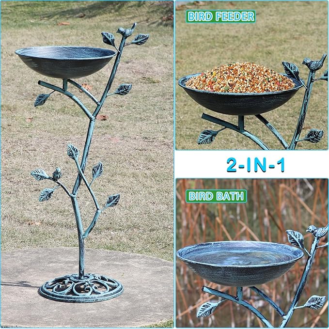 11.4" W x 31" H Cast Iron Pedestal Bird Bath, Birdbaths for Outdoors,Bird Bath for Outside,Vintage Metal Bird Bath Garden Yard Decor