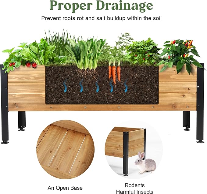Wood Rectangular Garden Planter Box Raised Garden Bed Outdoor,Planters for Outdoor Plants 37x13x15in Elevated Planter Box for Herbs Vegetables Flowers Great for Patio Deck Balcony