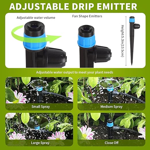 Drip Emitters for 1/4" Drip Irrigation Tubing 25 pcs Adjustable 360 Degree Fan Shape Water Flow Irrigation Drippers with Lock Barbed Irrigation Drip Heads Drip Spray Emitters for Flower Plants Garden
