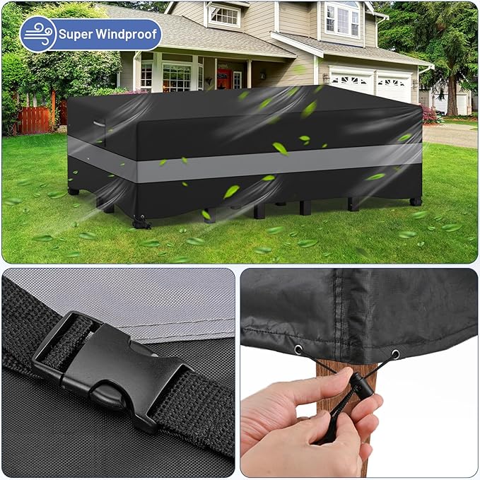 Patio Furniture Set - Waterproof, Heavy Duty Outdoor Couch & Sectional Sofa Cover - Table & Chair Cover - Curved, 90" L x 62" D x 28" H, Grey & Black