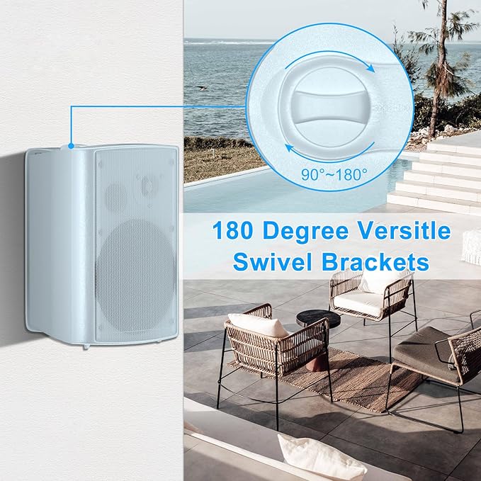 Herdio 6.5 Inch 400W Indoor Outdoor Speakers Wired Waterproof Passive with Powerful Bass,Wall Mount Speakers for Patio Garage Covered Deck,All-Weather Durability(Pair,White)