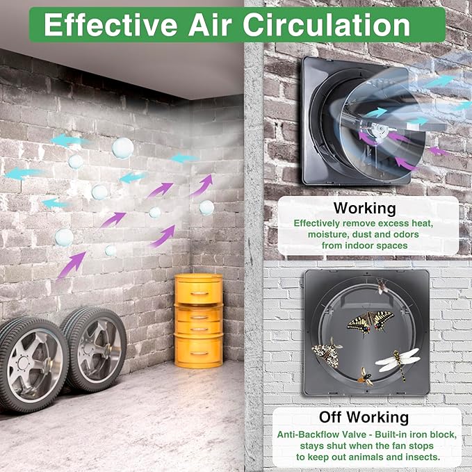 Solar Exhaust Fan, 25W Solar Panel + 8" Ventilation Vent Fan, with Power Adapter, Anti-backflow Valve, High Speed Solar Powered Exhaust Fan with Bracket for Shed, Chicken Coop, Greenhouse, Dog House