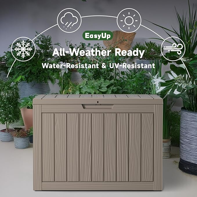 45 Gallon Outdoor Storage Box, Resin Waterproof UV-Resistant Deck Box, Reinforced Stability for Patio, Garden, and Poolside, Striped Gray