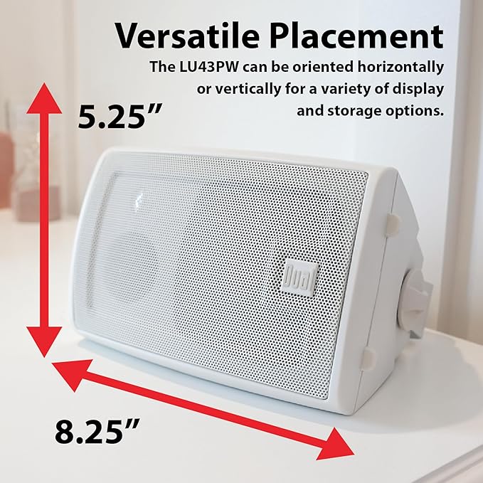 Dual Electronics LU43PW 4" 3-Way High Performance Outdoor Indoor Wired Speakers | Effortless Set Up | Home, Pool, Patio, Garage Use | Weather Resistant | Expansive Stereo Sound Coverage | White