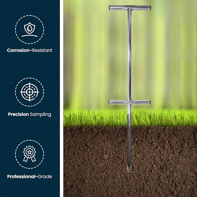 Varomorus Soil Sampler Probe 36" Stainless Steel Tubular T-Style Handle with Footsteps.