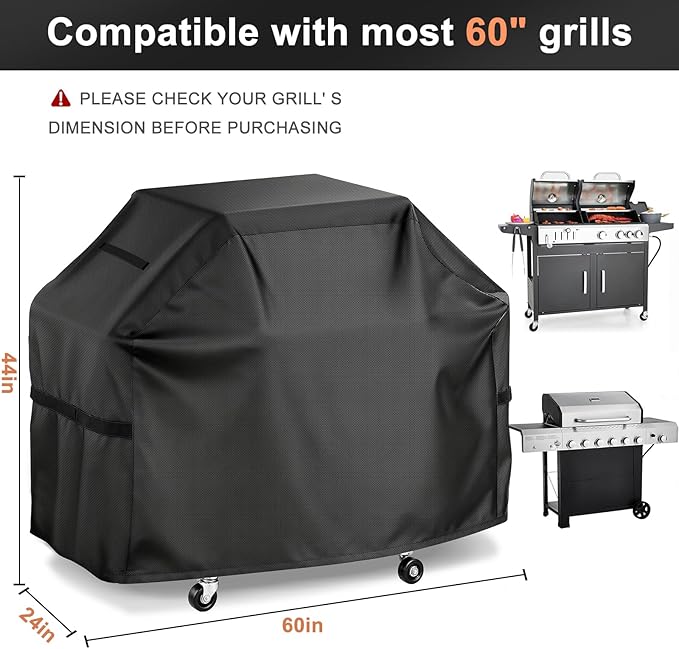 LBTING Grill Cover, 60-inch Heavy Duty 300D Oxford Waterproof Windproof UV Resistant BBQ Gas Grill Cover for Outdoor Barbecue Fit Most Brands Weber, Brinkmann, Char Broil, Holland