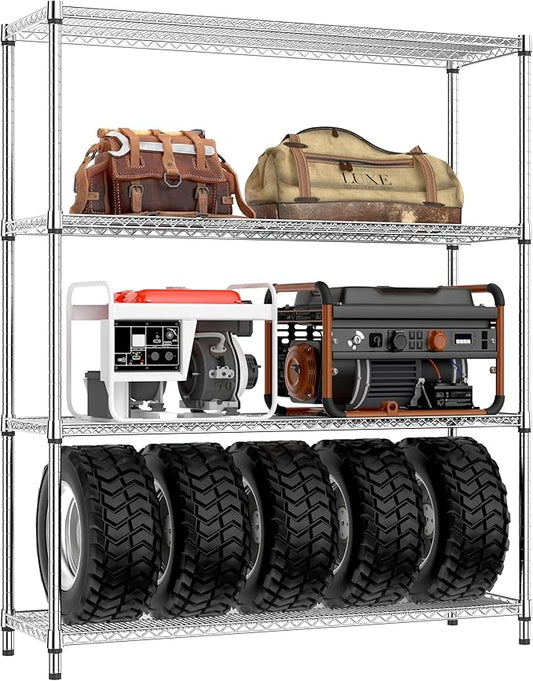 IZEUK 3400 LBS Garage Shelving Wide Storage Shelves 4 Tier Metal Shelves Heavy Duty Adjustable Utility Shelf Rack Chrome 17.7" D x 59.1" W x 70.4" H