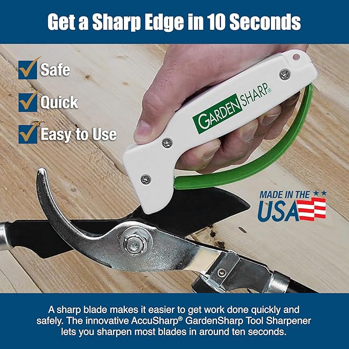 AccuSharp Garden Tool Sharpener, Diamond-Honed Tungsten Carbide Blades, Restores, Repairs, Sharpens & Hones Lawnmower Blades, Secateurs, Limb Loppers, Hoes, Shovels, and Scythes