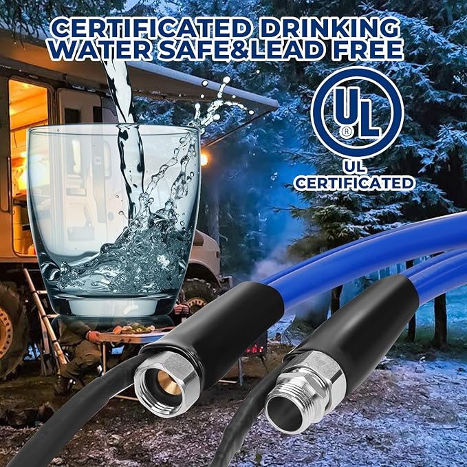 100FT Heated Water Hose for RV, -45℉ Freeze-Proof Drinking Safe Pipe, Electric Warm Outdoor Supply for Garden & Camping, RV Accessories (100 Feet)