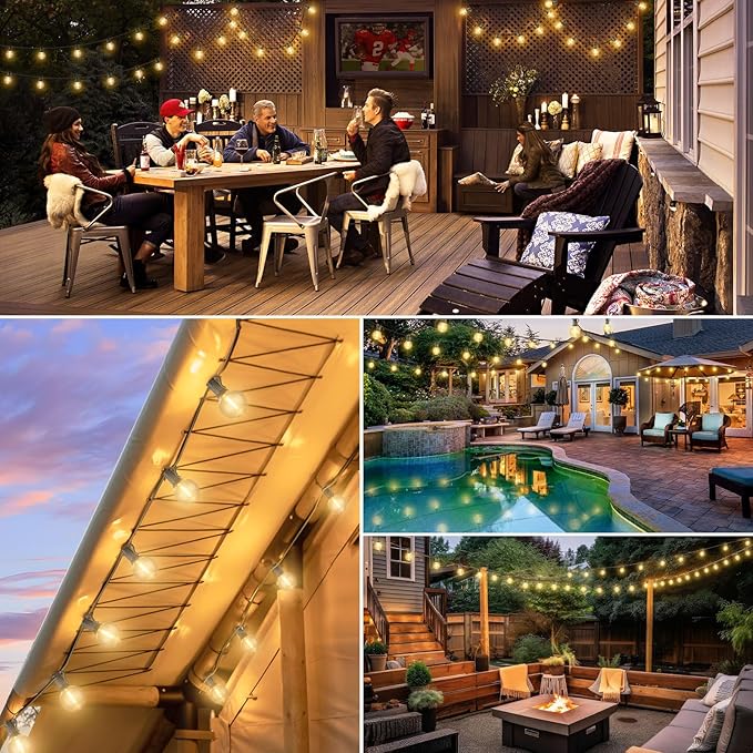 100ft Outdoor G50 LED Globe String Lights Dimmable Waterproof Shatterproof Light Strings with 52 Bulbs Connectable Commercial Hanging Lights for Christmas Patio House Backyard Balcony Party