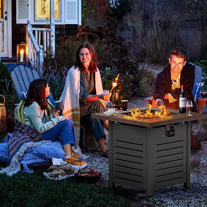 28'' Propane Fire Pit Table – 50,000 BTU Outdoor Gas Fire Pit for Patio, Deck, and Garden, CSA Certified Multipurpose Fire Table with Cover and Lava Rock