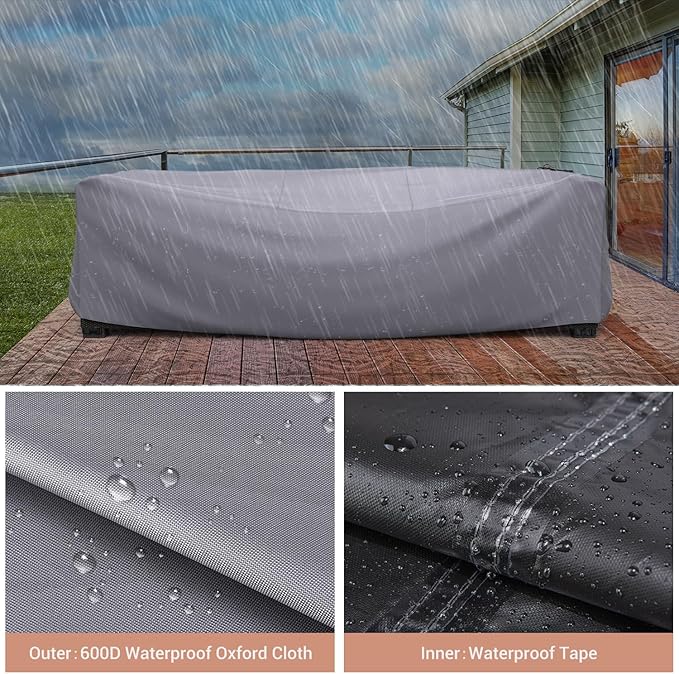 Mrrihand Heavy Duty Patio Furniture Covers, Outdoor Furniture Covers Waterproof Sectional Sofa Set, Patio Table and Chair Set Cover 102" L×74" W×28" H,Grey
