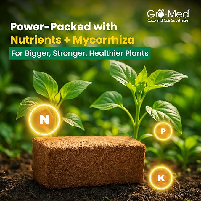 Gro-Med Coco Coir Brick 6s Pack – 1.4 lb Each, Expands to 60 Quarts, NPK Enriched Organic Coco Coir for Plants, OMRI-Listed Cocopeat Bricks for Garden Soil, Potting Mix & Indoor Outdoor Gardening