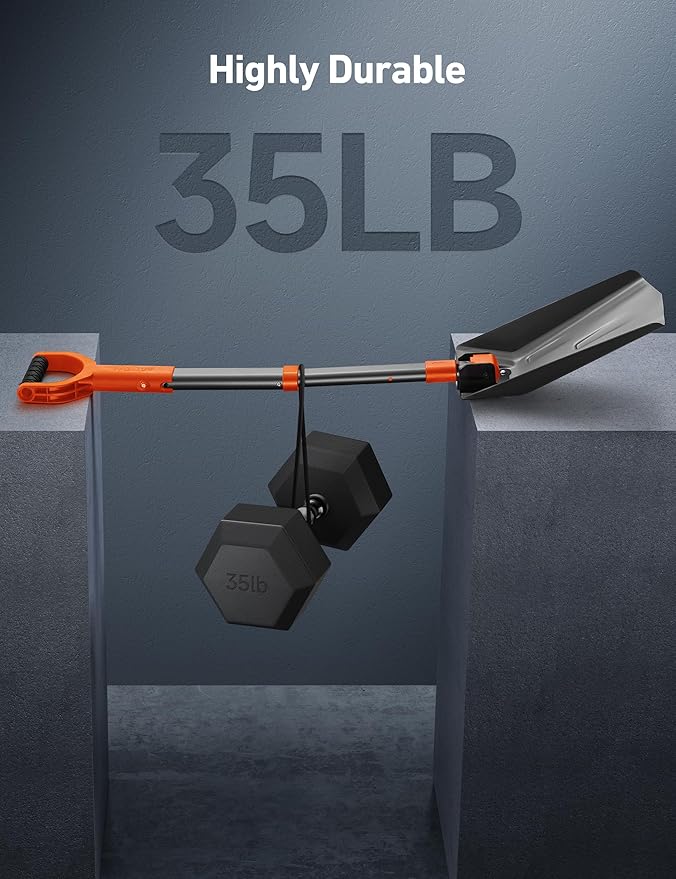 AstroAI 38.4" Folding Snow Shovel for Car, Extendable Snow Shovel with Thickened Aluminum Handle and Reinforced Iron Hinge, Portable and Multifunctional for Cars, Snowmobiles, Camping and Mud, Grey