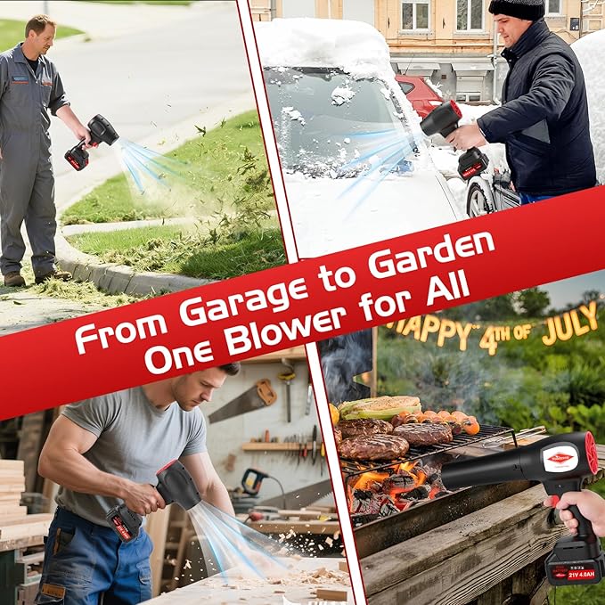 Cordless Leaf Blower Handheld with 2×4000mAh Batteries, 6-Speed Adjustable Wind & One-Touch Lock Mode, Lightweight Leaf Blower for Effortless Lawn & Garden Maintenance