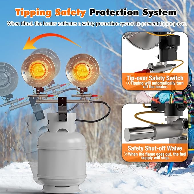 30000BTU Propane Heater, Portable Propane Heater for Outdoor Use with 3 Adjustable Modes and Safety Shut-off Valve for Patio, Camping, Fishing, Garage